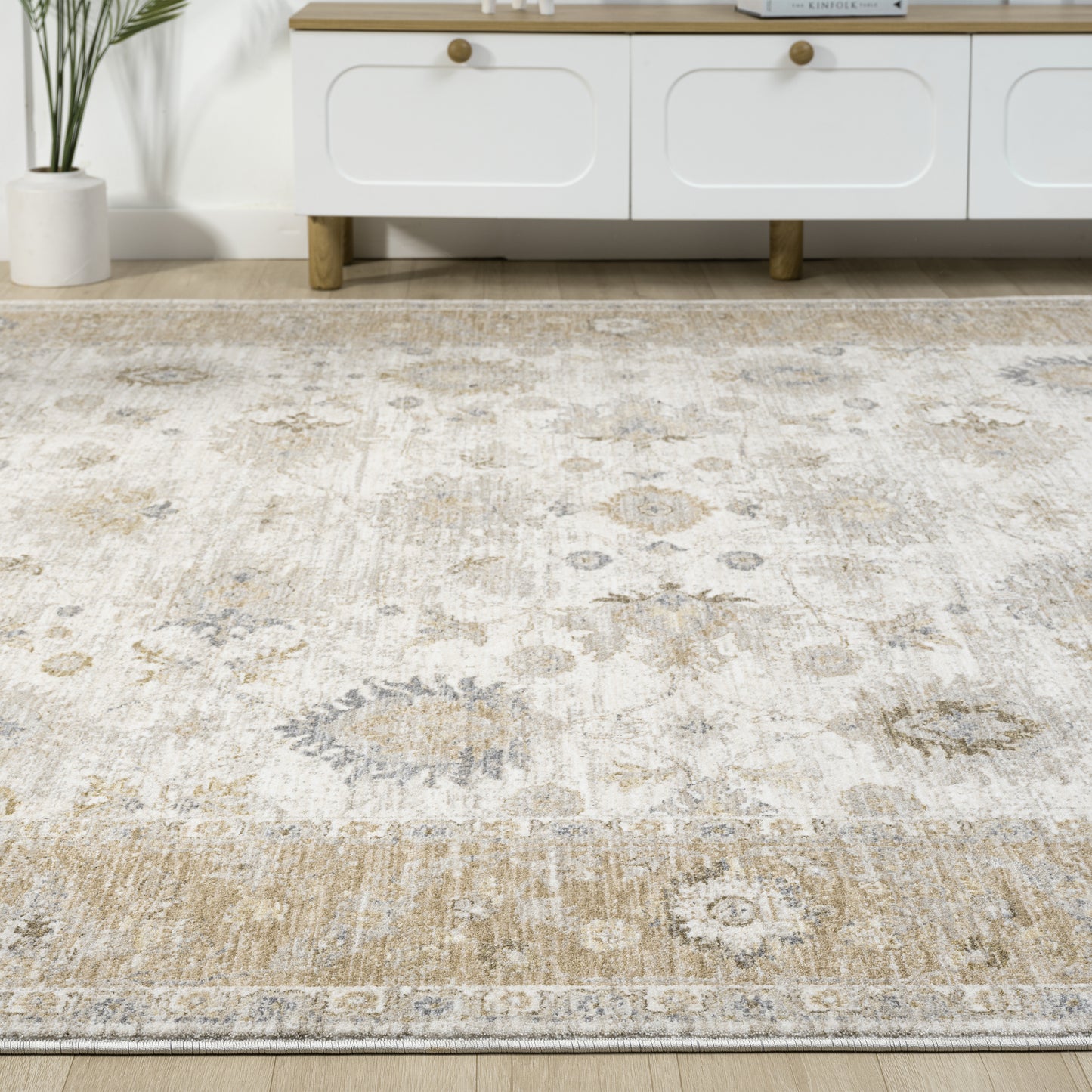 Miranda-82914 Farmhouse Power-Loomed Cream/Rust Cotton Indoor Area Rug - LR Home