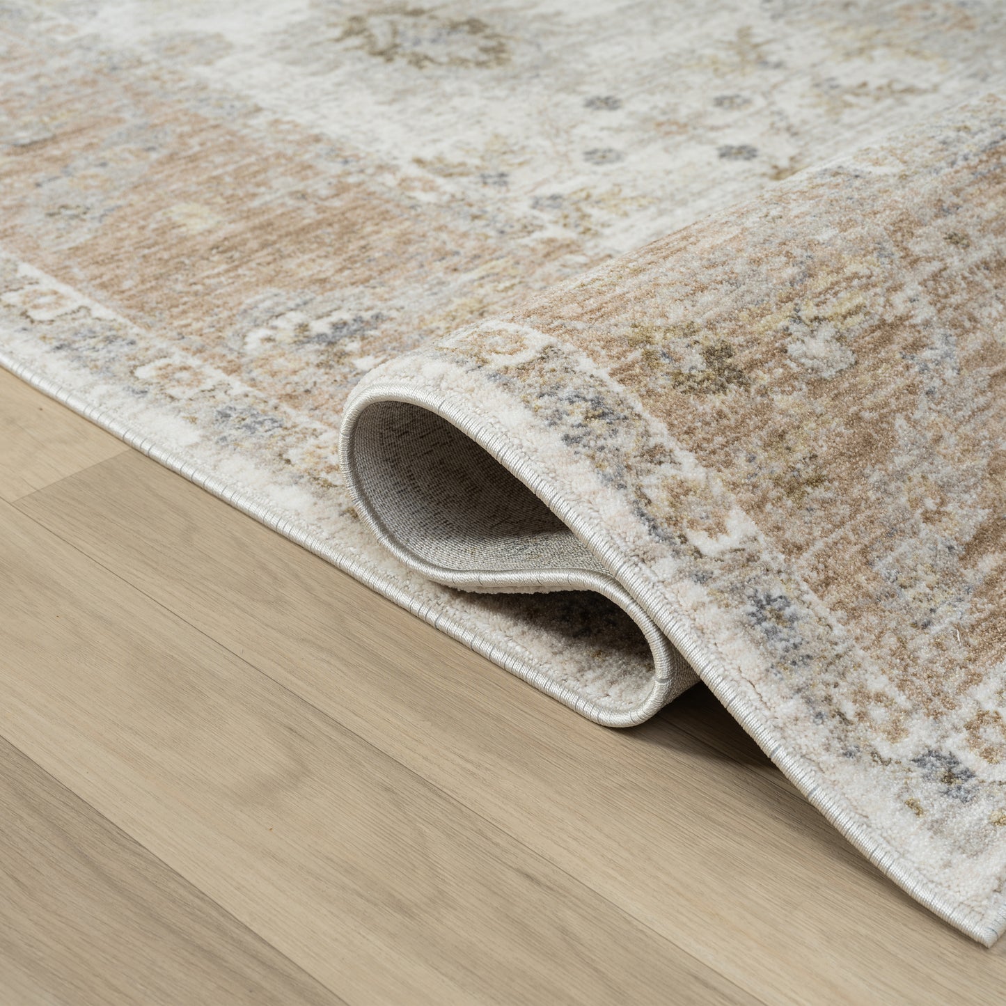 Miranda-82914 Farmhouse Power-Loomed Cream/Rust Cotton Indoor Area Rug - LR Home