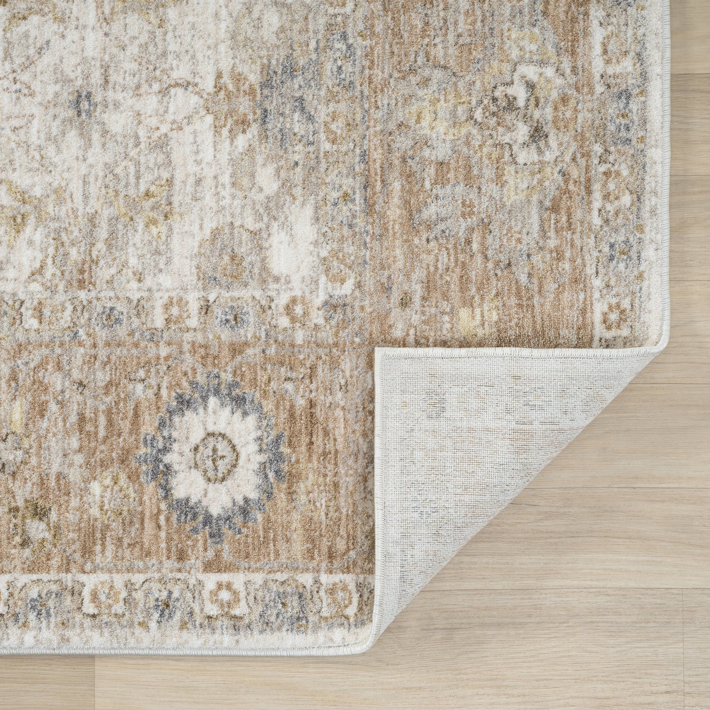 Miranda-82914 Farmhouse Power-Loomed Cream/Rust Cotton Indoor Area Rug - LR Home