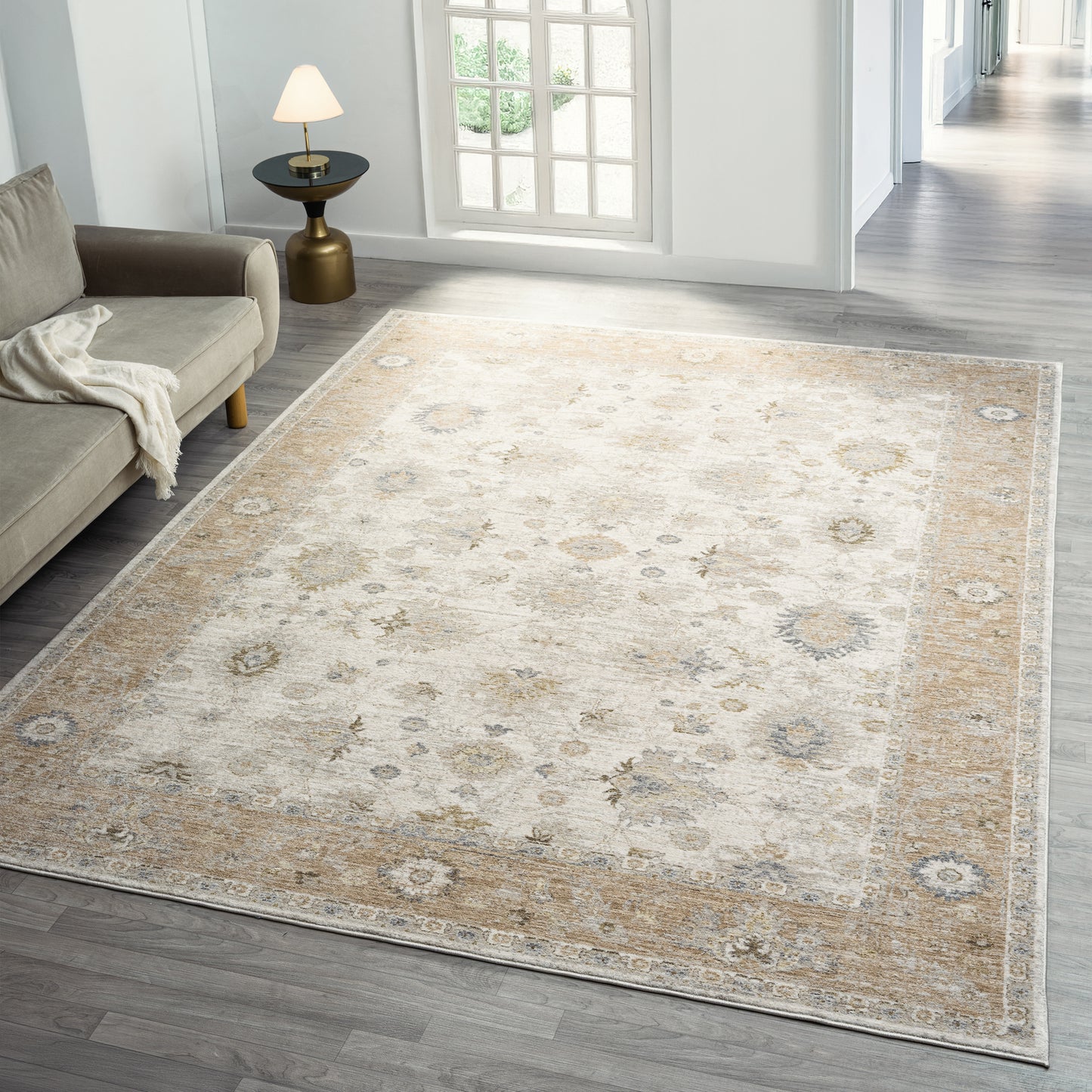 Miranda-82914 Farmhouse Power-Loomed Cream/Rust Cotton Indoor Area Rug - LR Home
