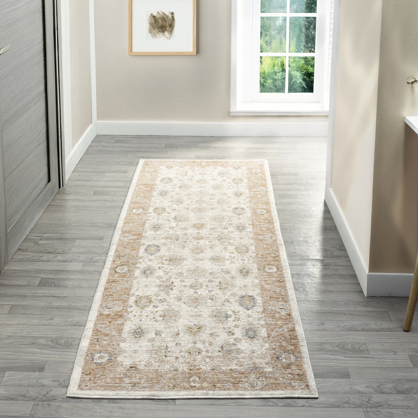 Miranda-82914 Farmhouse Power-Loomed Cream/Rust Cotton Indoor Area Rug - LR Home