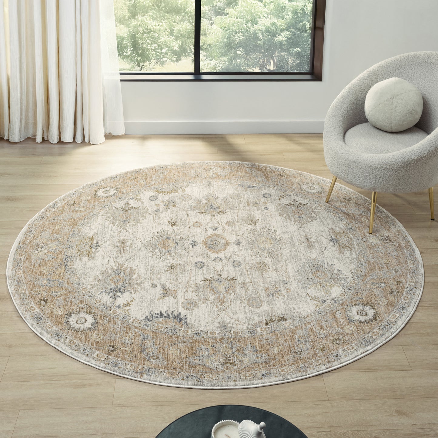 Miranda-82914 Farmhouse Power-Loomed Cream/Rust Cotton Indoor Area Rug - LR Home