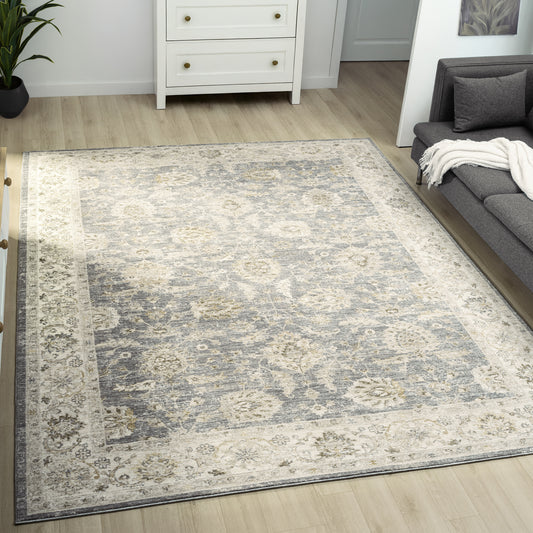 Miranda-82917 Farmhouse Power-Loomed Blue/Ivory Cotton Indoor Area Rug - LR Home