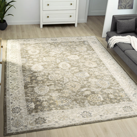 Miranda-82918 Farmhouse Power-Loomed Green/Ivory Cotton Indoor Area Rug - LR Home