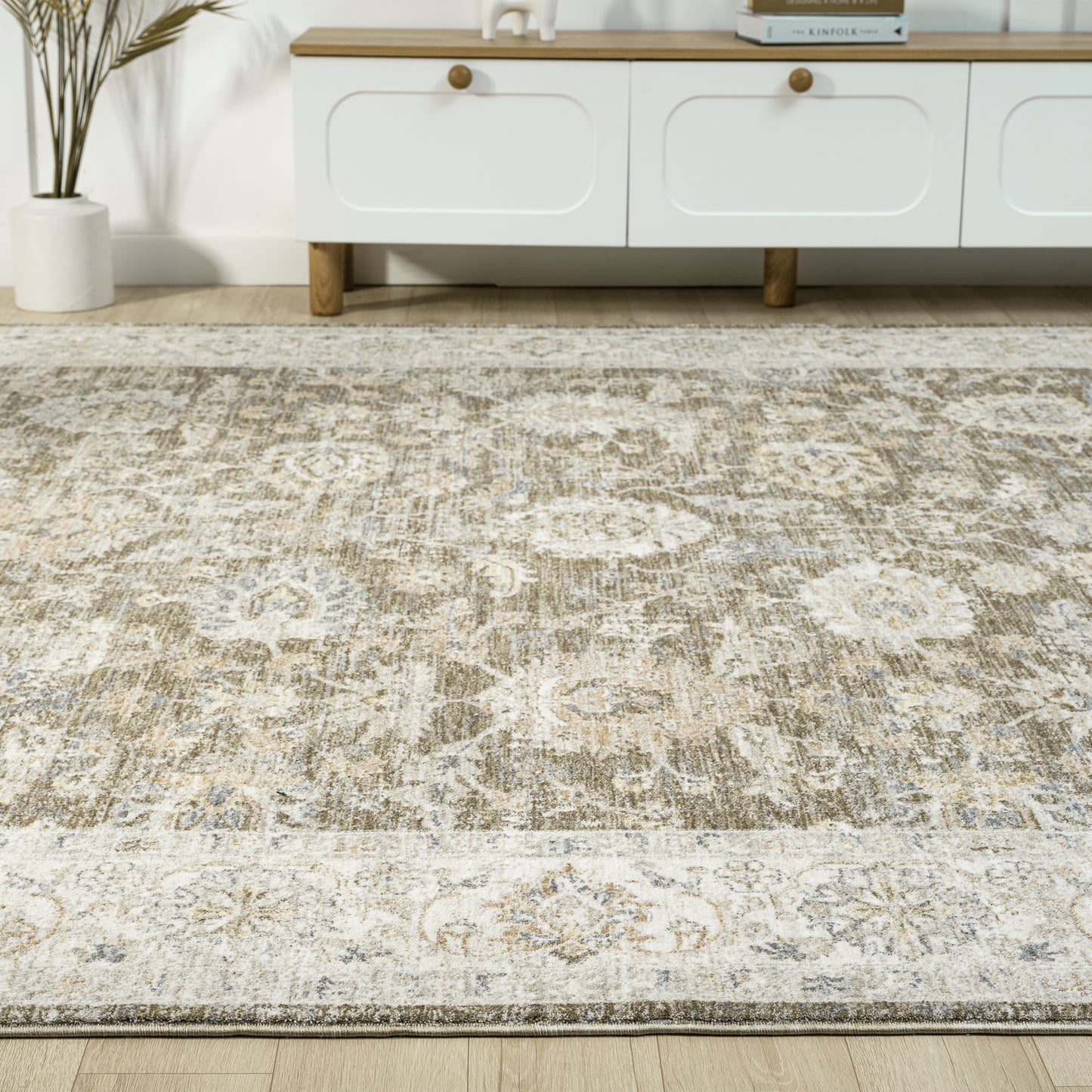 Miranda-82918 Farmhouse Power-Loomed Green/Ivory Cotton Indoor Area Rug - LR Home