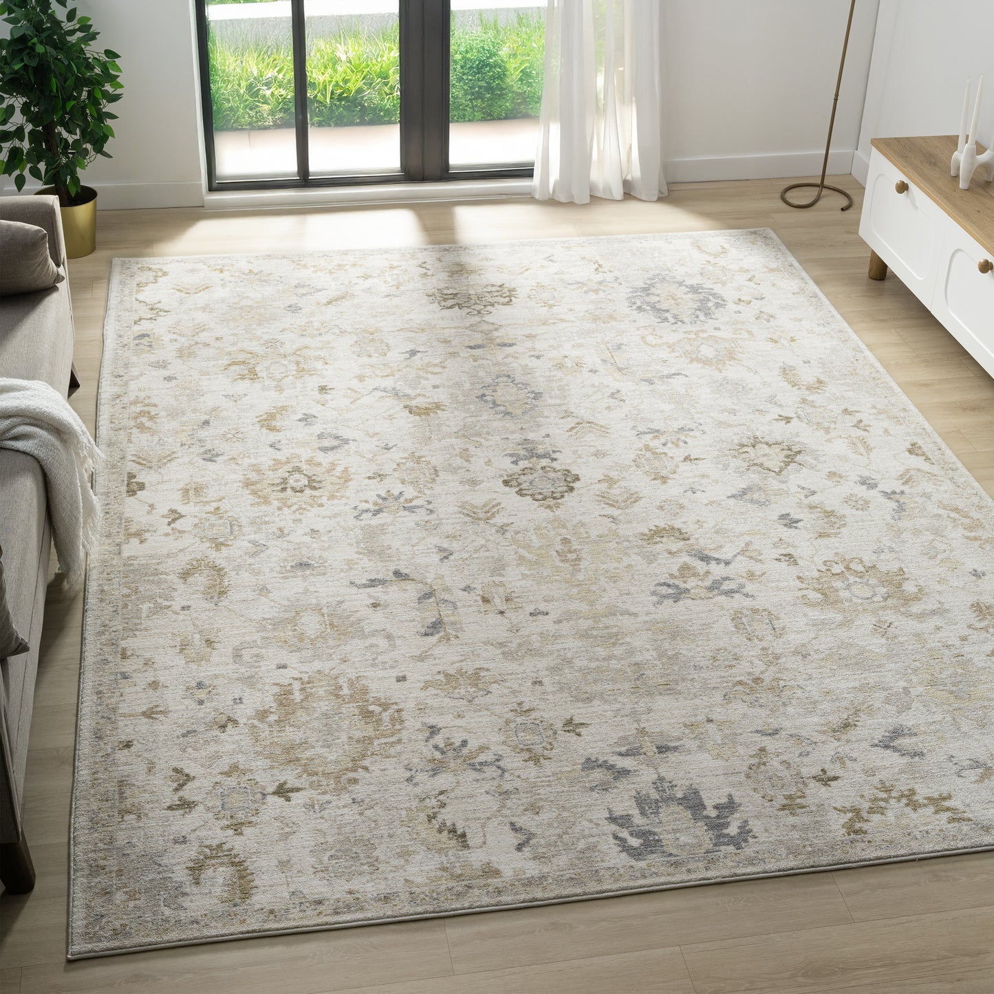 Miranda-82920 Farmhouse Power-Loomed Cream Cotton Indoor Area Rug - LR Home