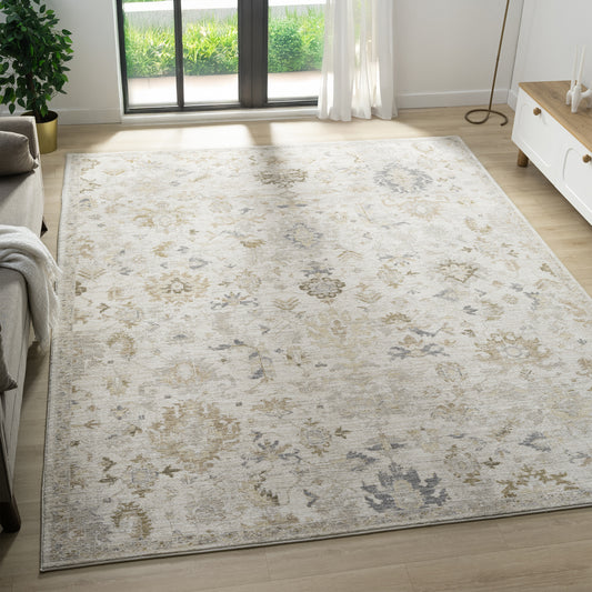 Miranda-82920 Farmhouse Power-Loomed Cream Cotton Indoor Area Rug - LR Home