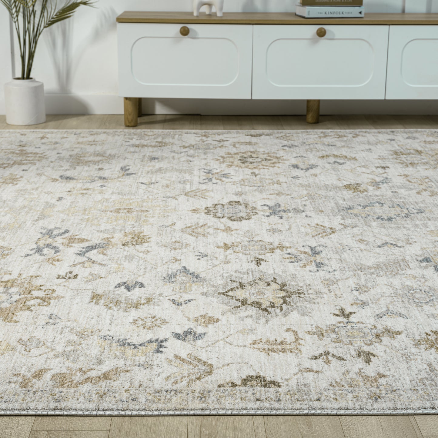 Miranda-82920 Farmhouse Power-Loomed Cream Cotton Indoor Area Rug - LR Home