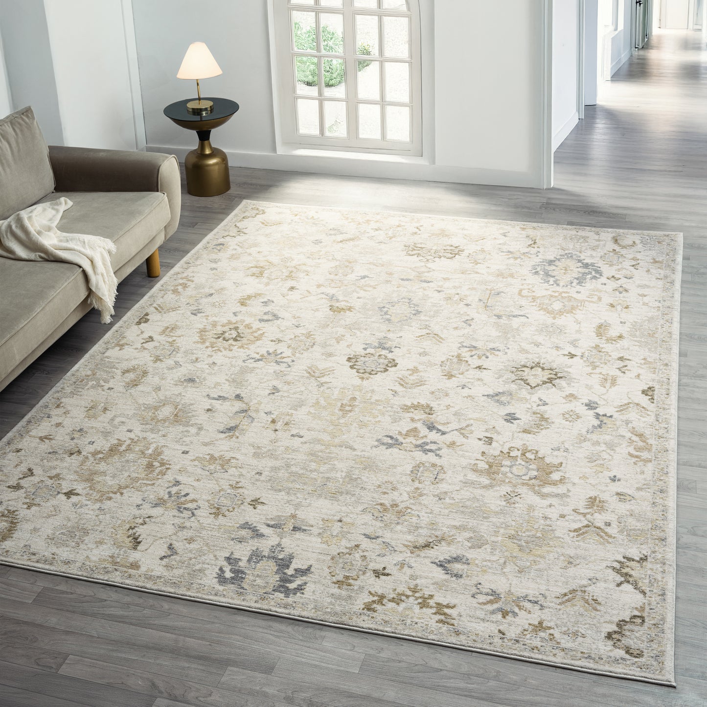 Miranda-82920 Farmhouse Power-Loomed Cream Cotton Indoor Area Rug - LR Home