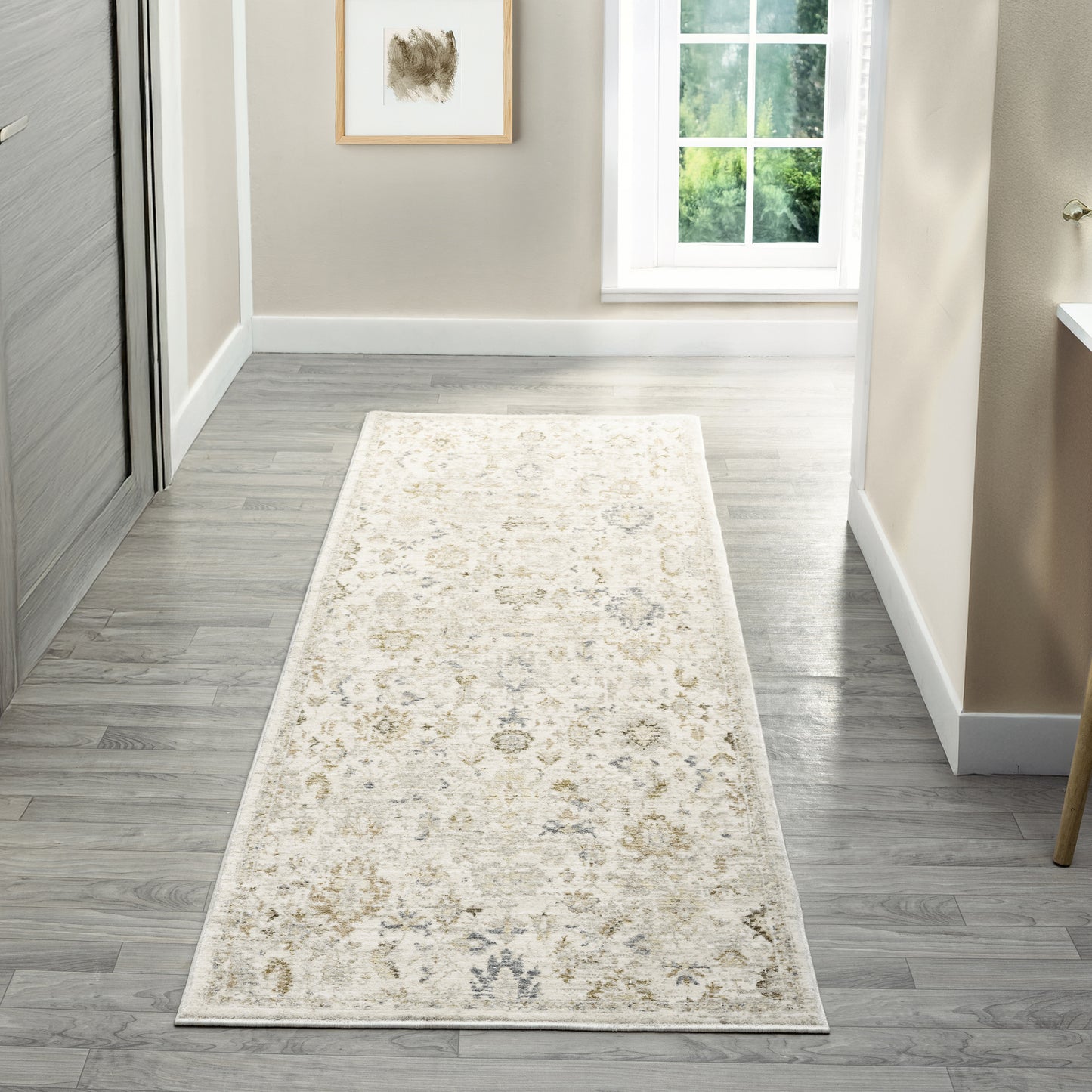 Miranda-82920 Farmhouse Power-Loomed Cream Cotton Indoor Area Rug - LR Home