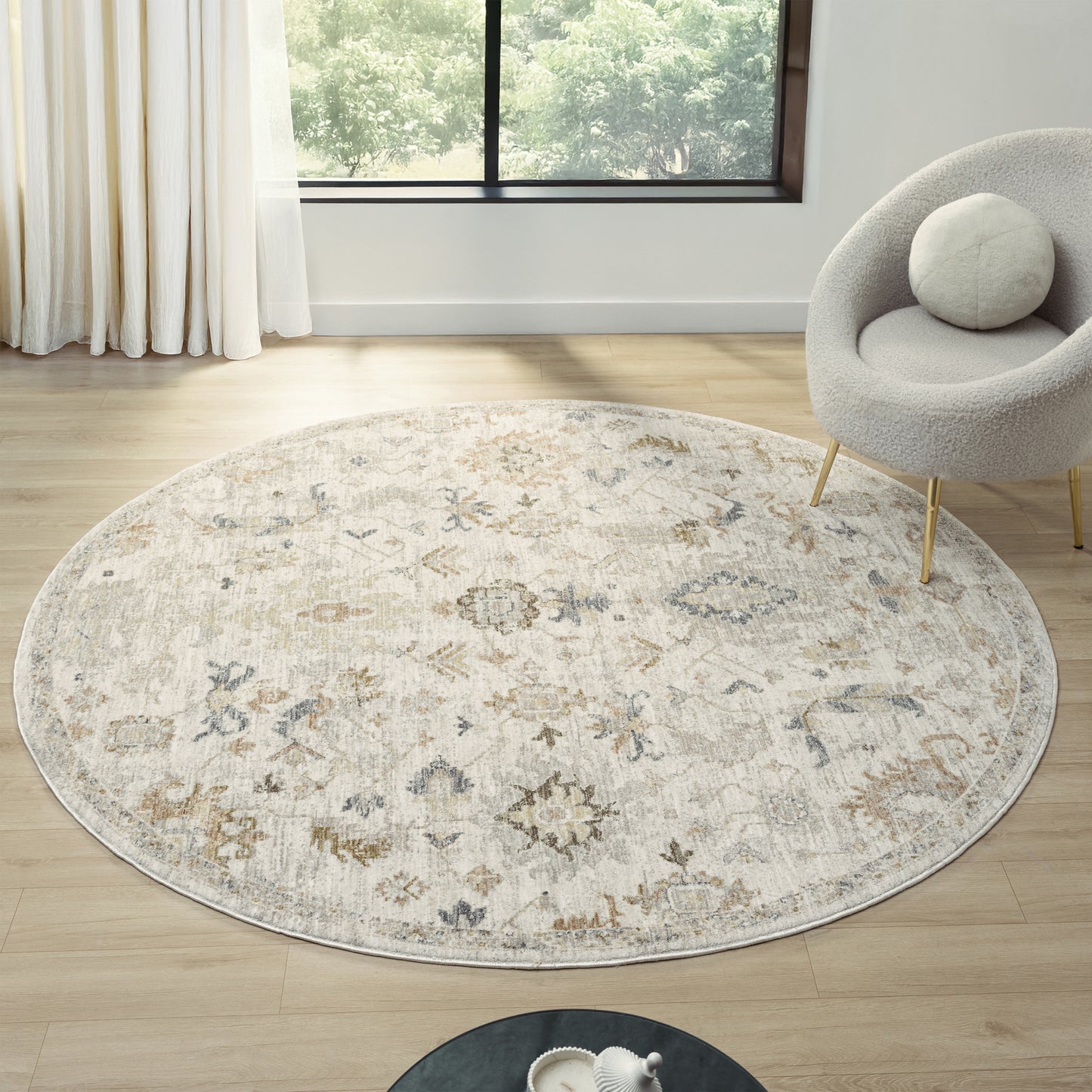 Miranda-82920 Farmhouse Power-Loomed Cream Cotton Indoor Area Rug - LR Home