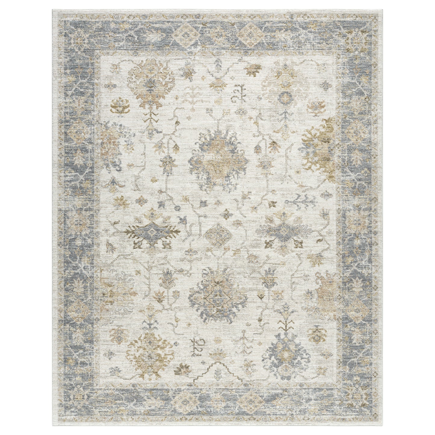Miranda-82921 Farmhouse Power-Loomed Ivory/Blue Cotton Indoor Area Rug - LR Home