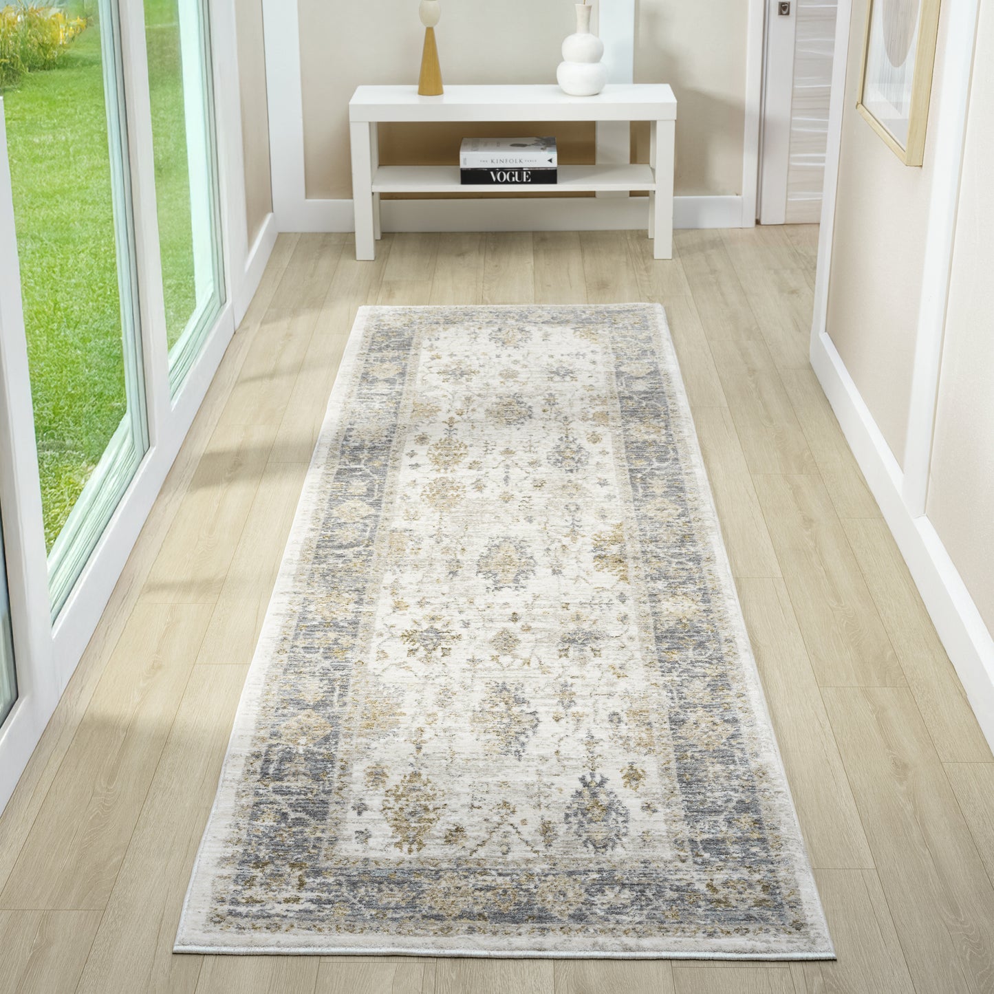 Miranda-82921 Farmhouse Power-Loomed Ivory/Blue Cotton Indoor Area Rug - LR Home