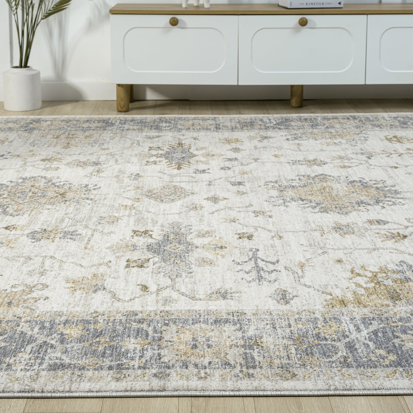 Miranda-82921 Farmhouse Power-Loomed Ivory/Blue Cotton Indoor Area Rug - LR Home