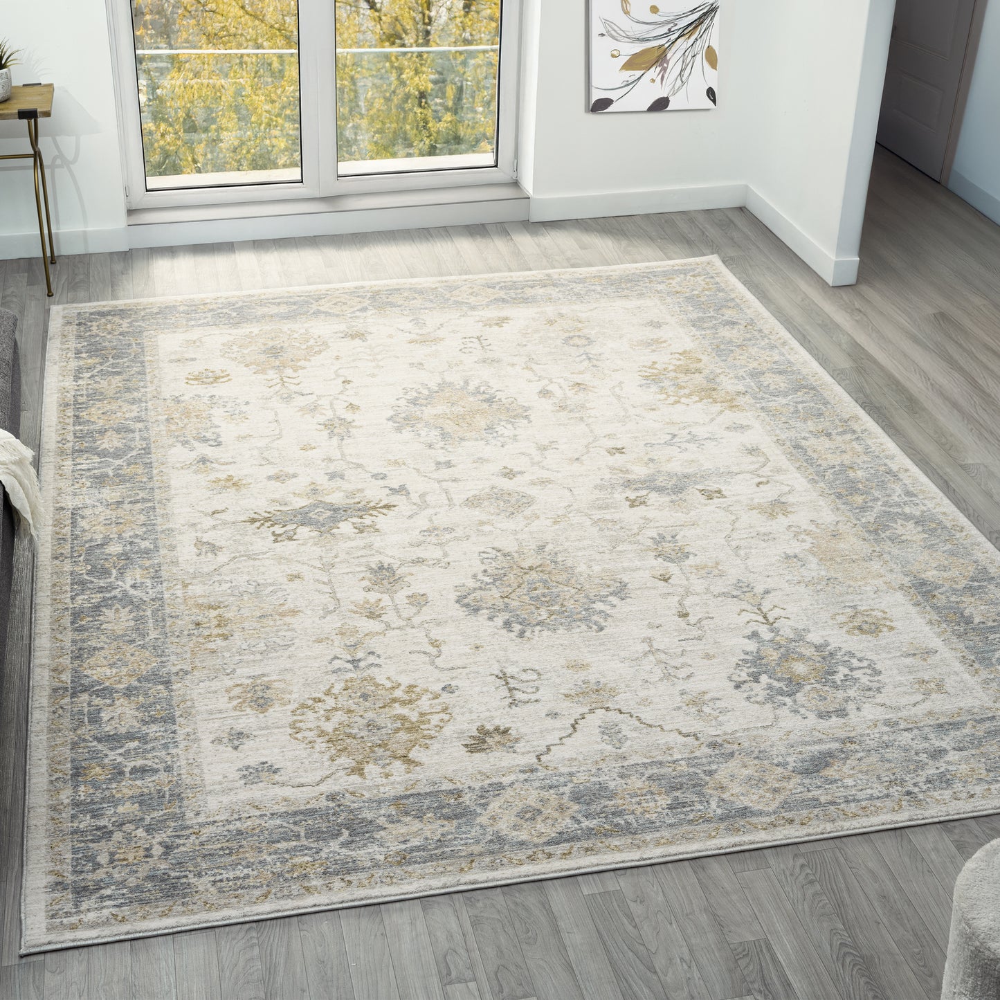 Miranda-82921 Farmhouse Power-Loomed Ivory/Blue Cotton Indoor Area Rug - LR Home