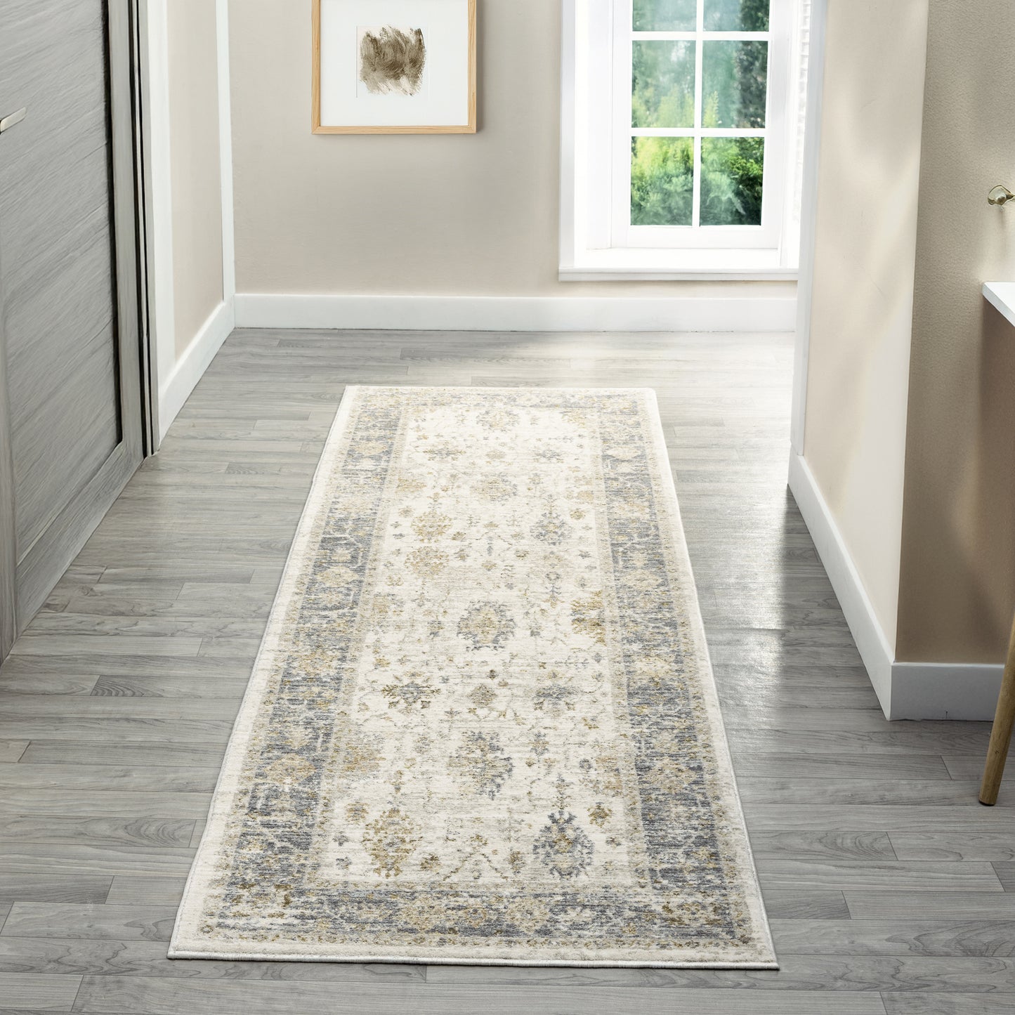 Miranda-82921 Farmhouse Power-Loomed Ivory/Blue Cotton Indoor Area Rug - LR Home