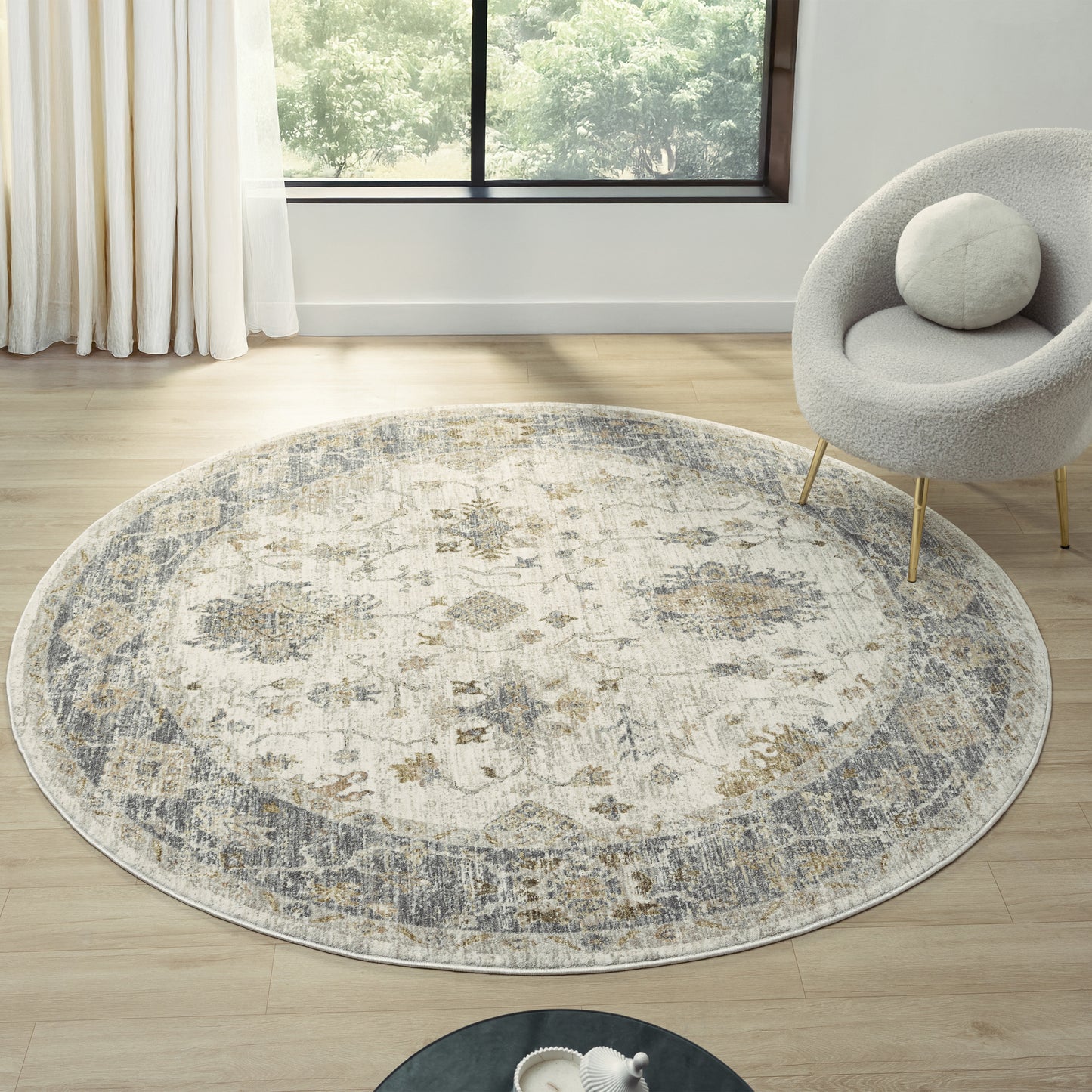 Miranda-82921 Farmhouse Power-Loomed Ivory/Blue Cotton Indoor Area Rug - LR Home