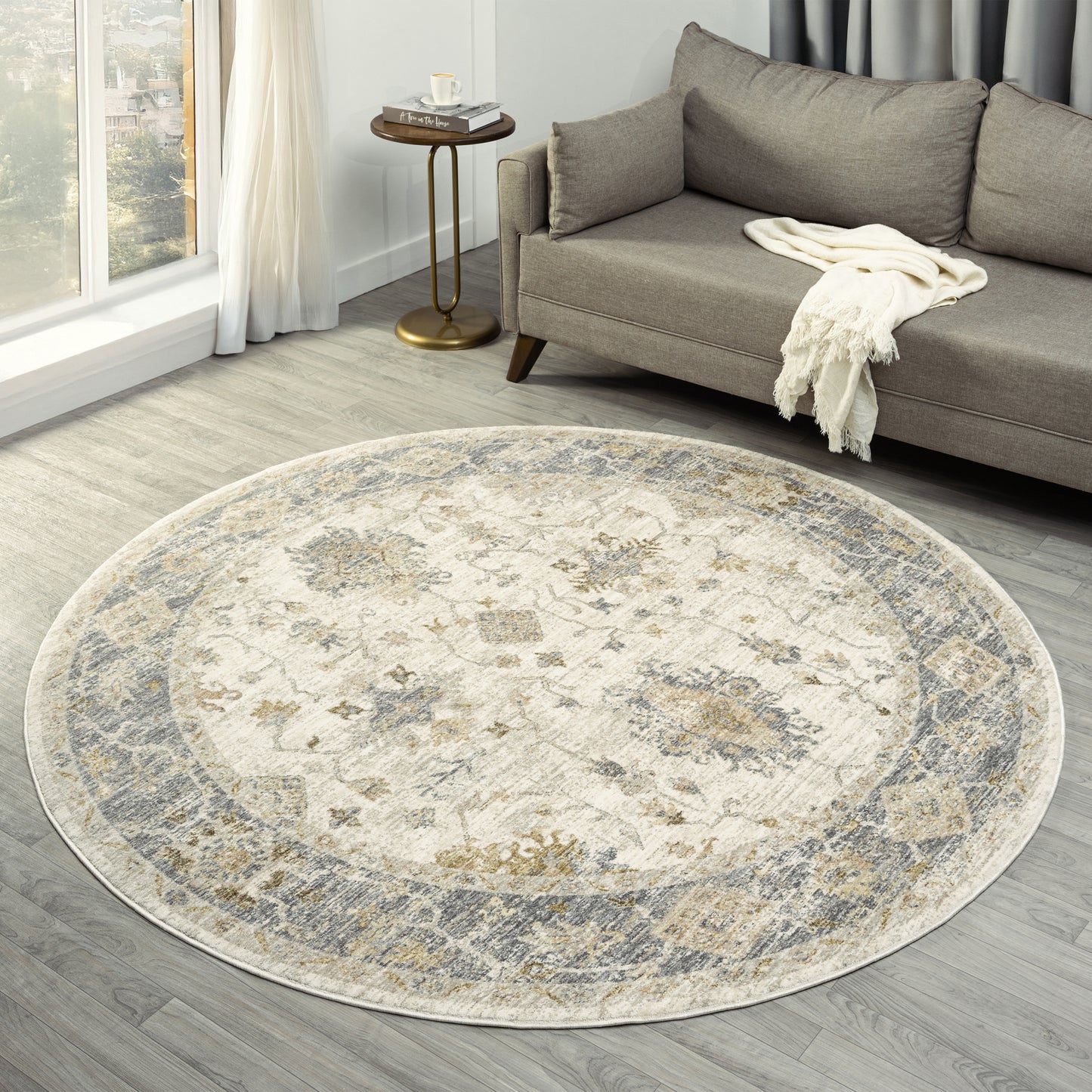 Miranda-82921 Farmhouse Power-Loomed Ivory/Blue Cotton Indoor Area Rug - LR Home