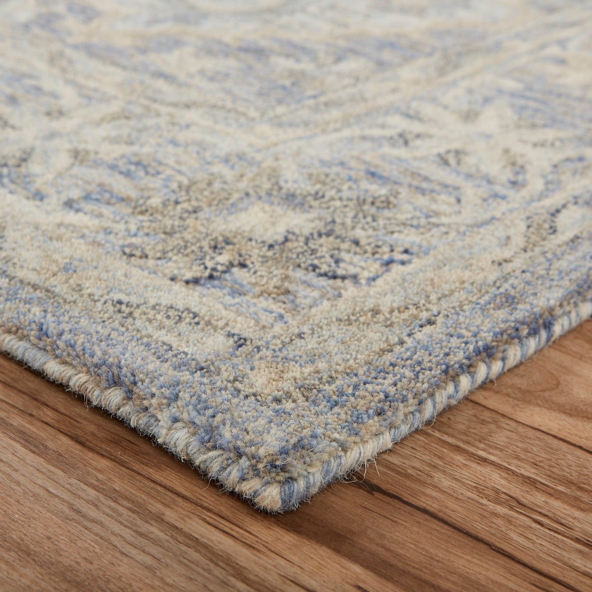Blue Suzani Oriental Area Rug - side angle view