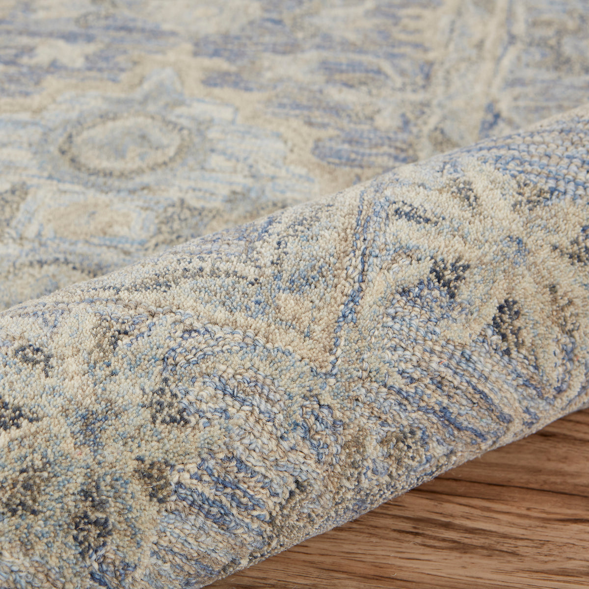 Blue Suzani Oriental Area Rug - corner view