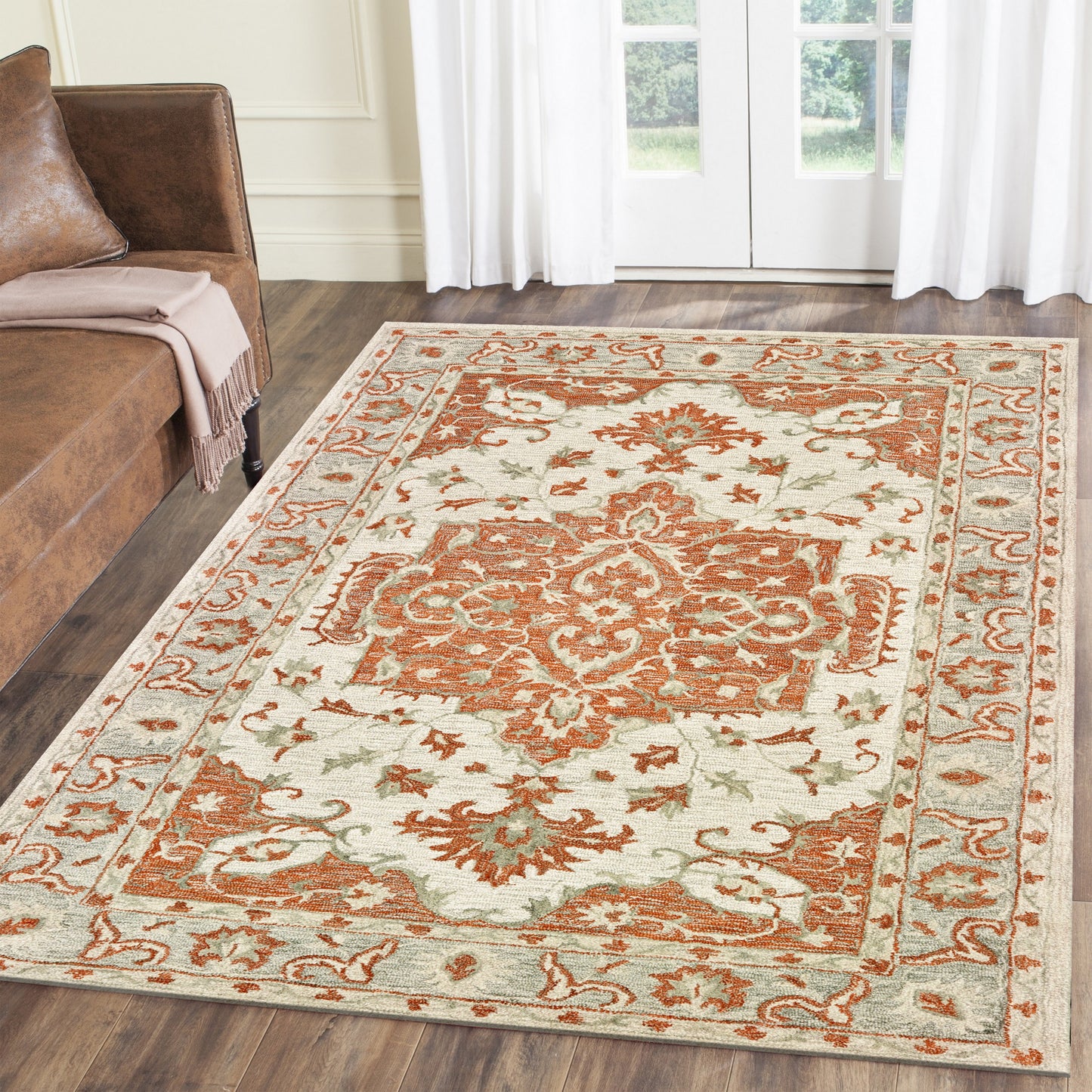 Modern Traditions-81287 Traditional Hand-Tufted Orange/Gray Cotton Indoor Area Rug - LR Home