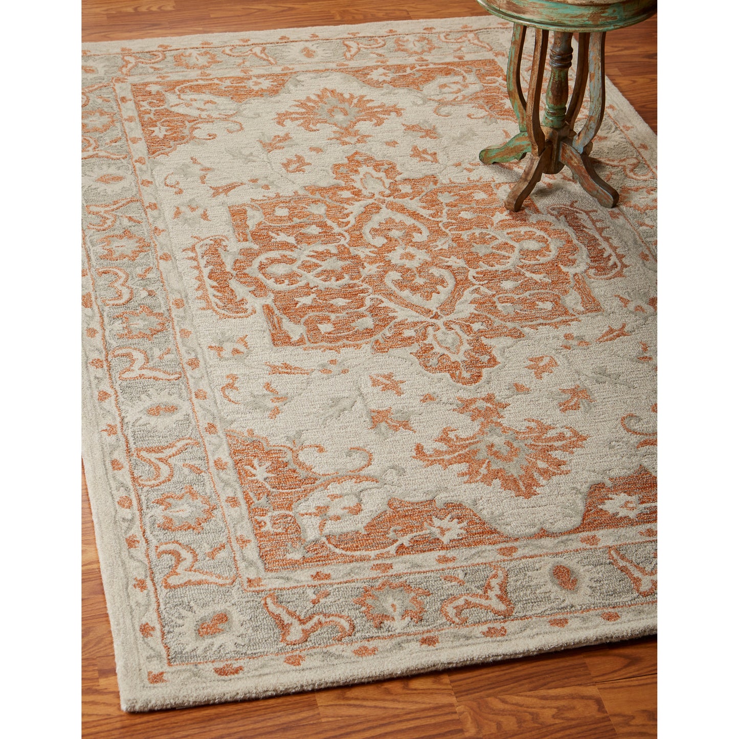 Modern Traditions-81287 Traditional Hand-Tufted Orange/Gray Cotton Indoor Area Rug - LR Home