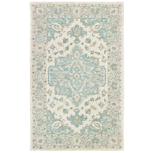 MODTR-81287 Classic/Traditional Hand-Tufted Turquoise Gray Wool Indoor Area Rugs - LR Home