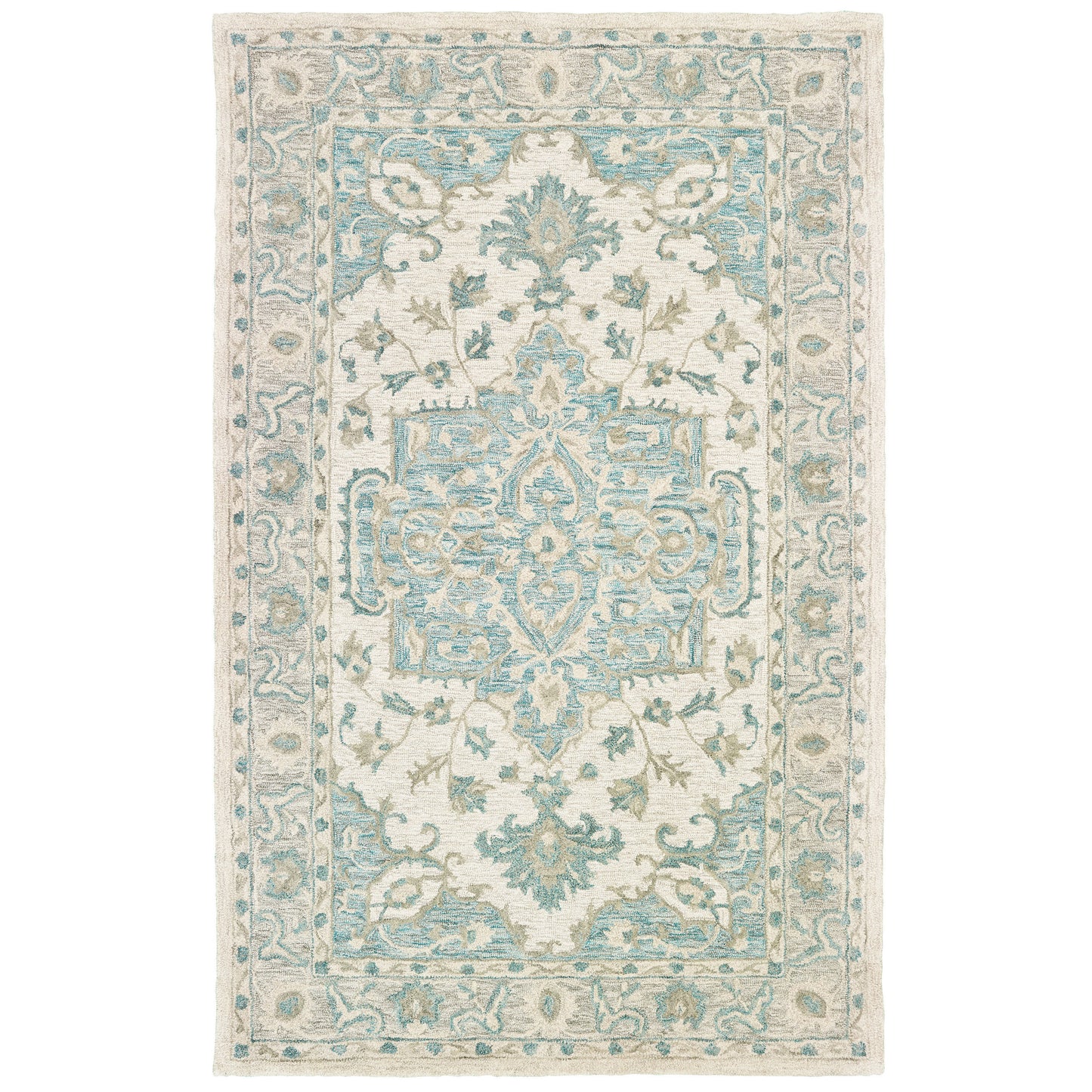Modern Traditions-81288 Traditional Hand-Tufted Turquoise Gray Cotton Indoor Area Rug - LR Home