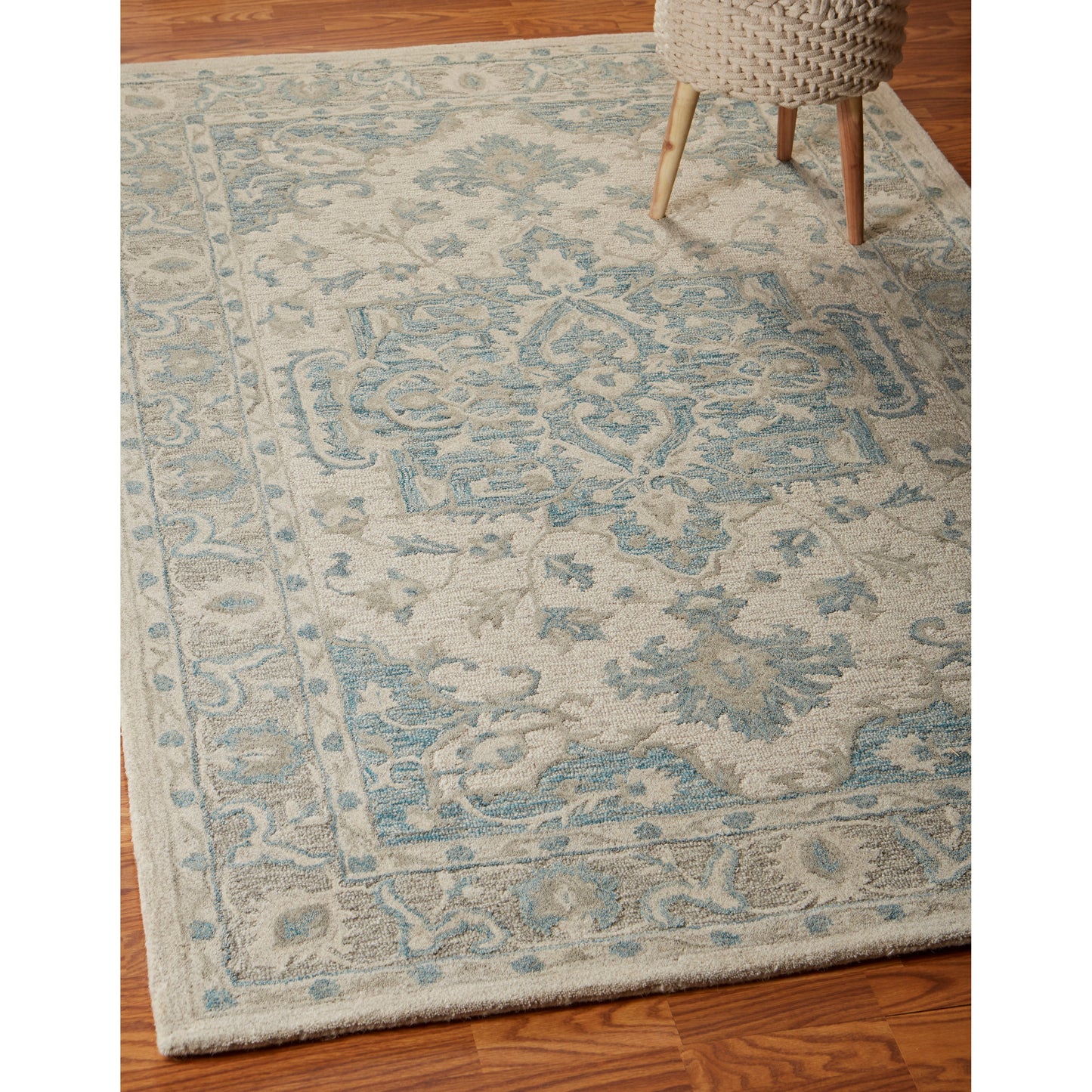 Modern Traditions-81288 Traditional Hand-Tufted Turquoise Gray Cotton Indoor Area Rug - LR Home