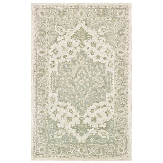 MODTR-81287 Classic/Traditional Hand-Tufted Sea Green/Gray Wool Indoor Area Rugs - LR Home
