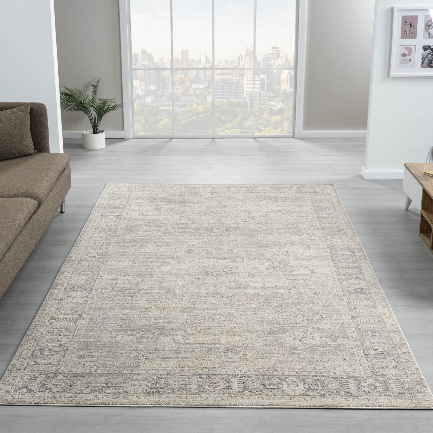 Monaco-82716 Traditional Power-Loomed Beige/Stone Blue Cotton Indoor Area Rug - LR Home