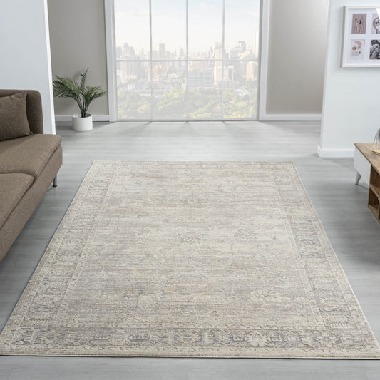 Monaco-82716 Traditional Power-Loomed Beige/Stone Blue Cotton Indoor Area Rug - LR Home