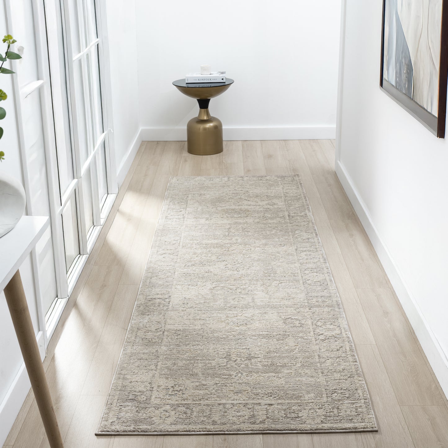 Monaco-82716 Traditional Power-Loomed Beige/Stone Blue Cotton Indoor Area Rug - LR Home