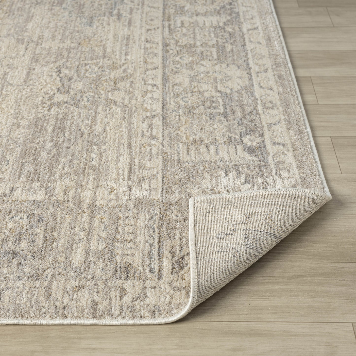 Monaco-82716 Traditional Power-Loomed Beige/Stone Blue Cotton Indoor Area Rug - LR Home