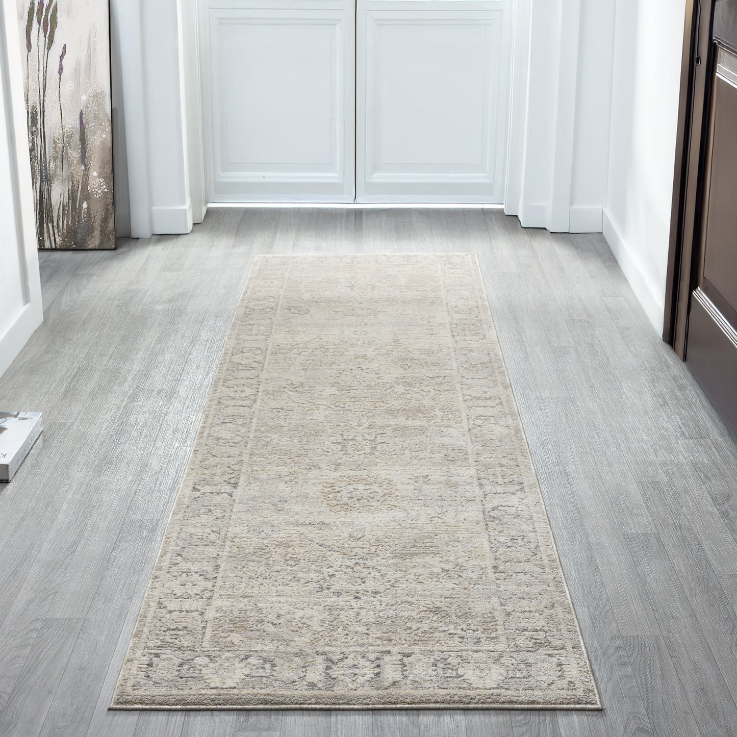 Monaco-82716 Traditional Power-Loomed Beige/Stone Blue Cotton Indoor Area Rug - LR Home
