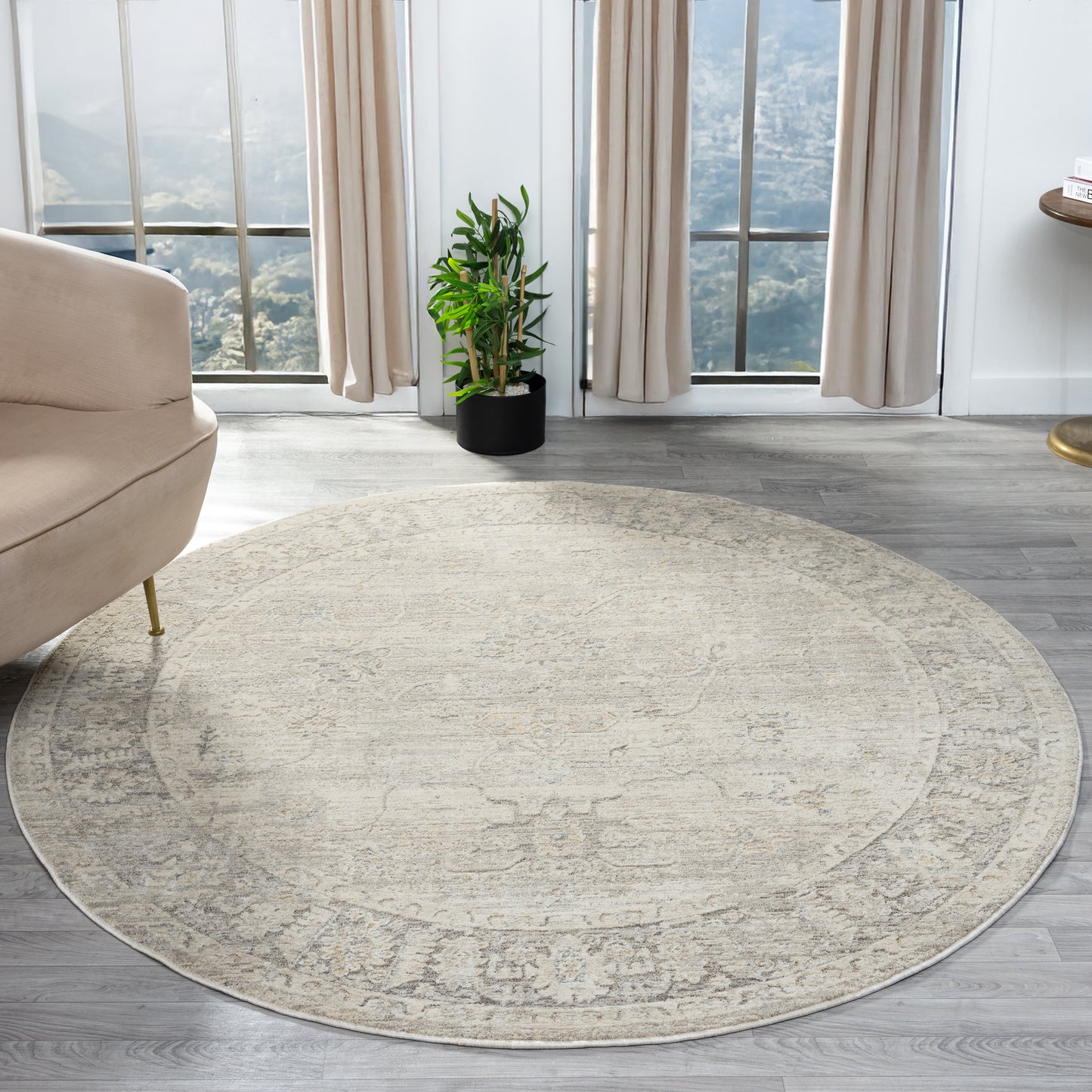 Monaco-82716 Traditional Power-Loomed Beige/Stone Blue Cotton Indoor Area Rug - LR Home