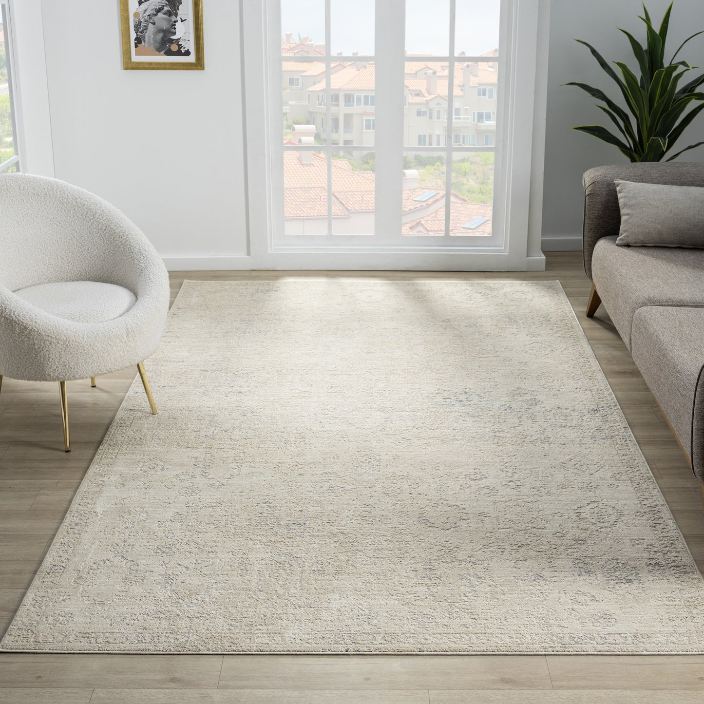 Monaco-82717 Traditional Power-Loomed Beige/Gray Cotton Indoor Area Rug - LR Home