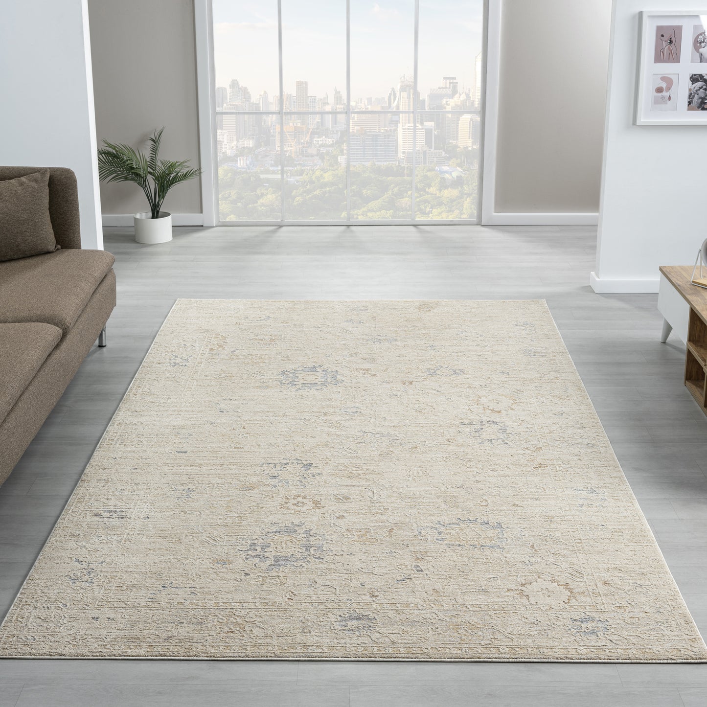 Monaco-82719 Traditional Power-Loomed Beige/Ivory Cotton Indoor Area Rug - LR Home