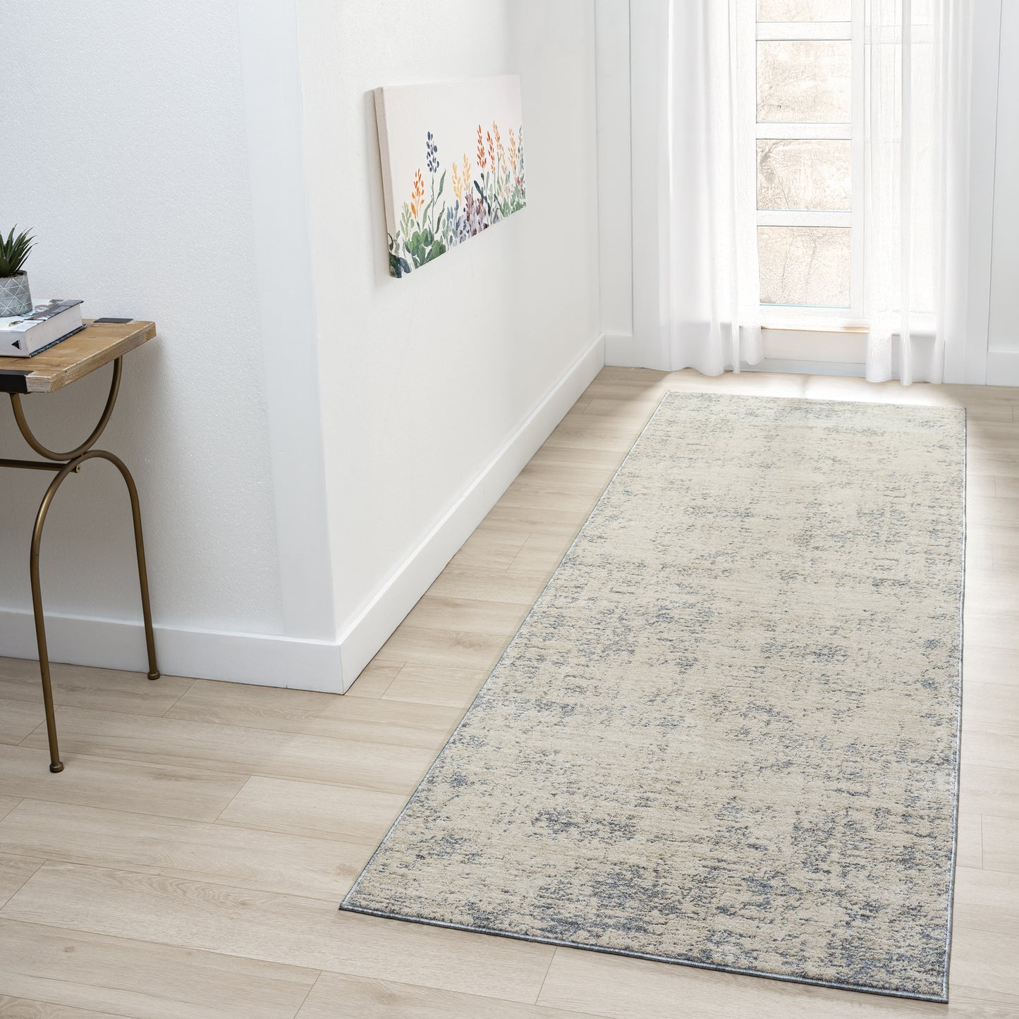 Monaco-82721 Transitional Power-Loomed Ivory/Stone Blue Cotton Indoor Area Rug - LR Home