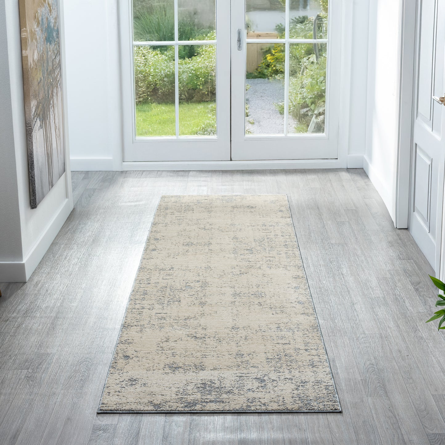 Monaco-82721 Transitional Power-Loomed Ivory/Stone Blue Cotton Indoor Area Rug - LR Home