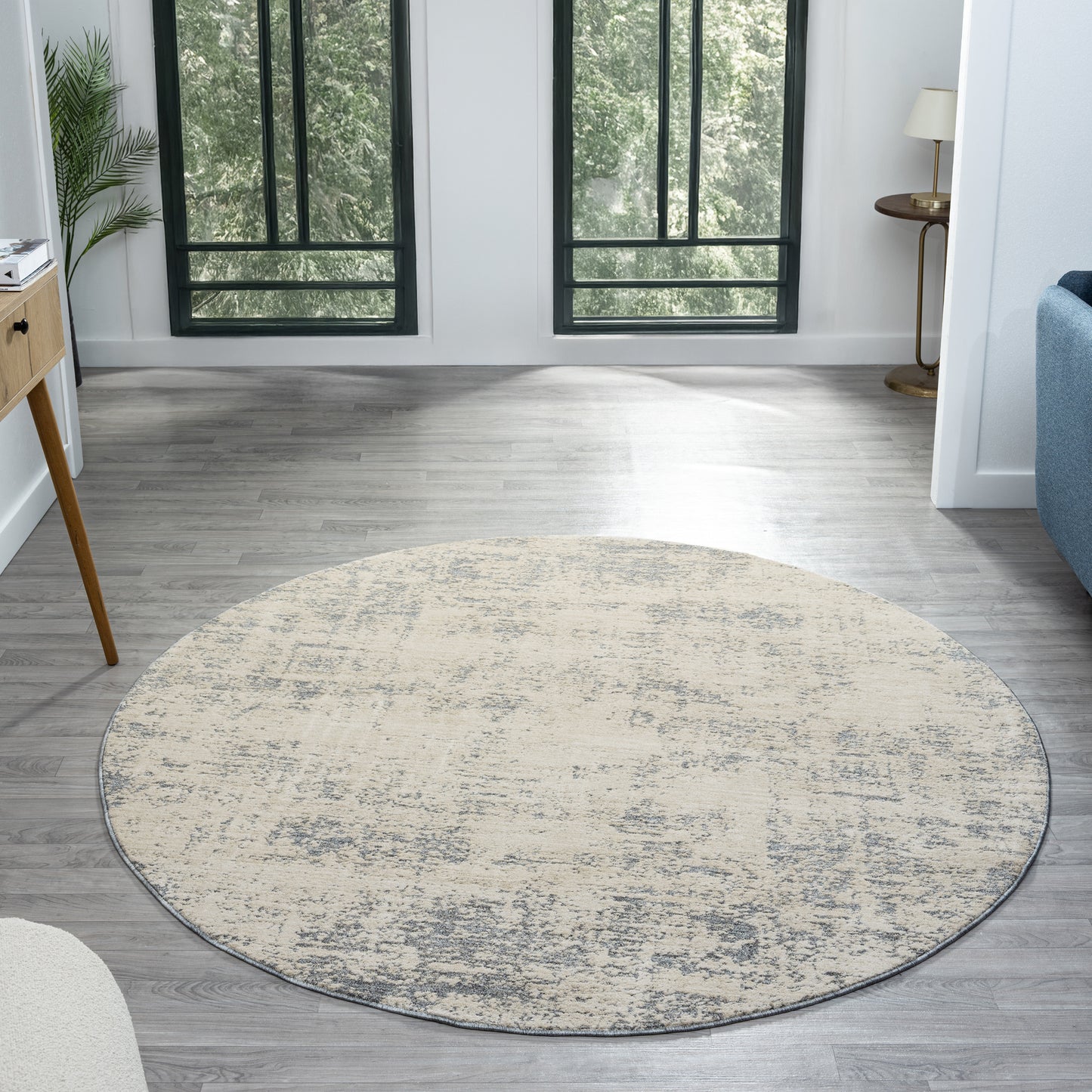 Monaco-82721 Transitional Power-Loomed Ivory/Stone Blue Cotton Indoor Area Rug - LR Home