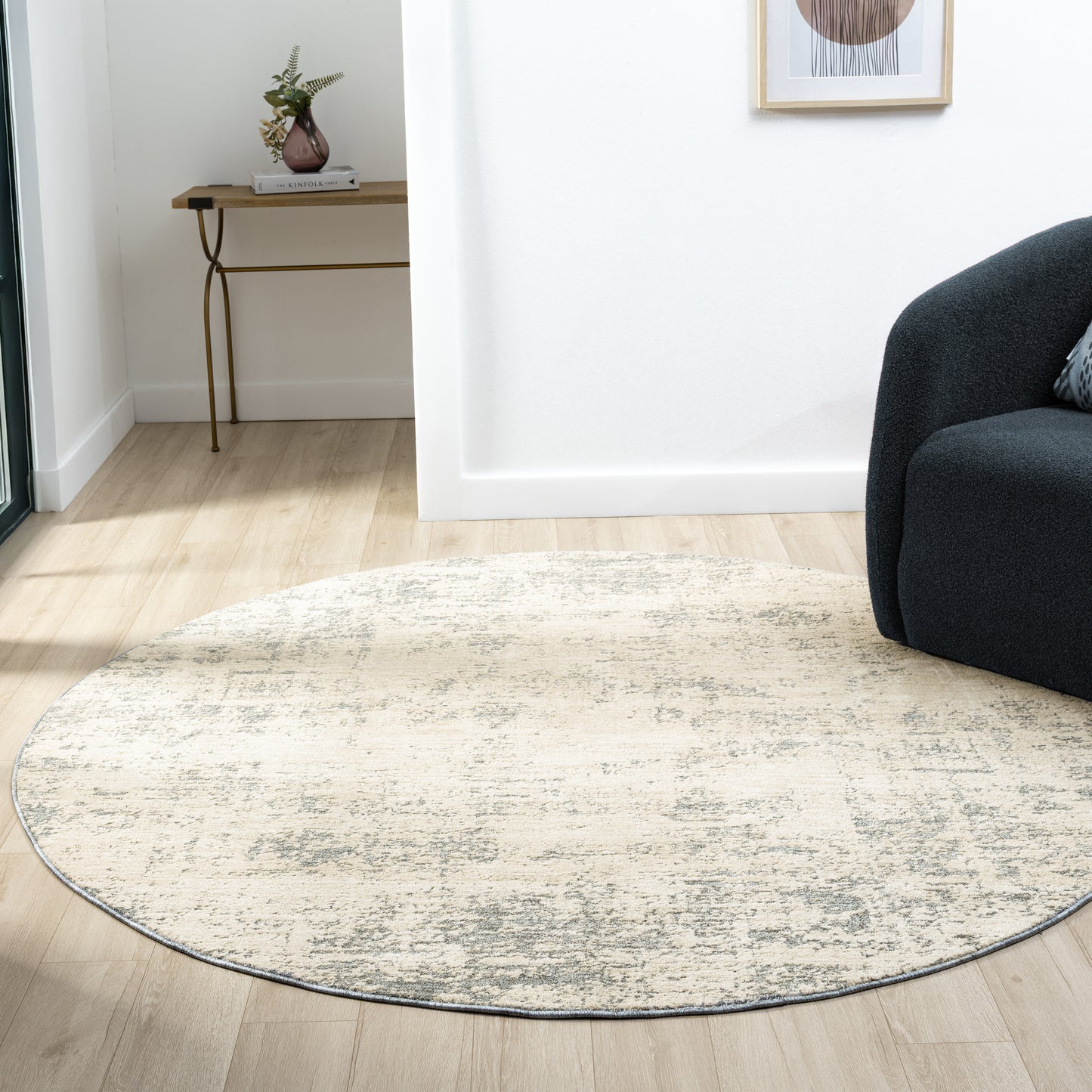 Monaco-82721 Transitional Power-Loomed Ivory/Stone Blue Cotton Indoor Area Rug - LR Home