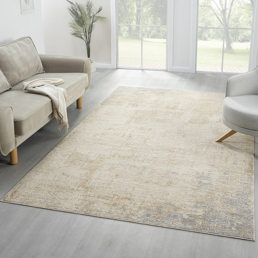 Monaco-82722 Transitional Power-Loomed Beige/Stone Blue Cotton Indoor Area Rug - LR Home