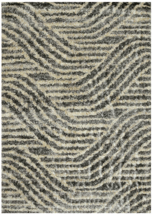 Merino 6715 Charcoal Waves Machine Woven Performance Area Rug - KAS