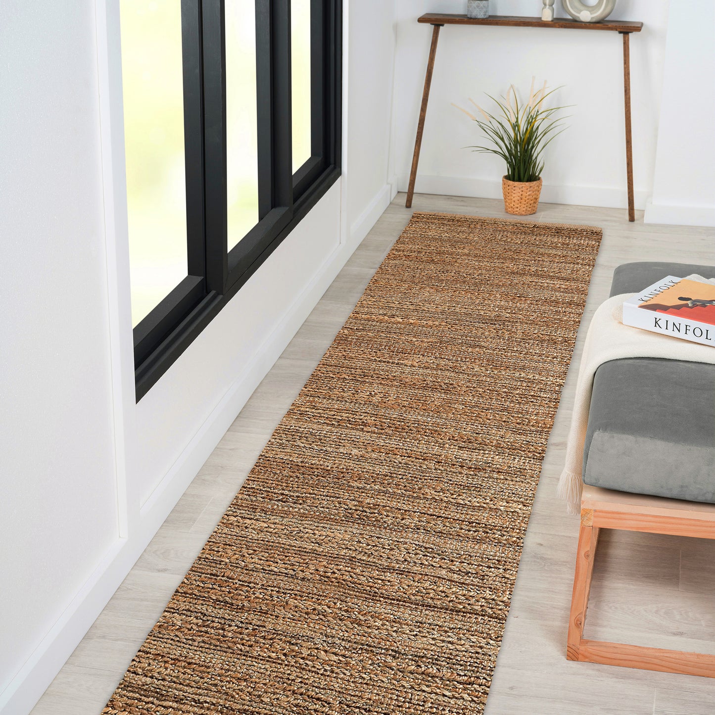 Natural Fiber-03302 Farmhouse Hand-Woven Brown Cotton Indoor Area Rug - LR Home
