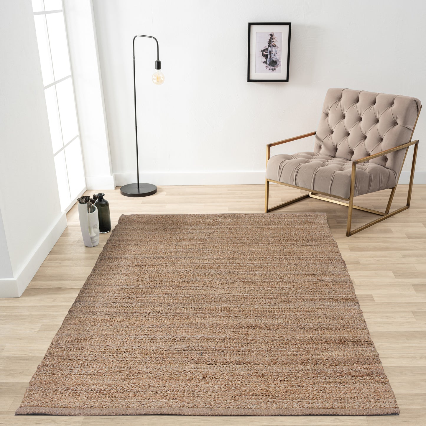 Natural Fiber-03302 Farmhouse Hand-Woven Beige Cotton Indoor Area Rug - LR Home