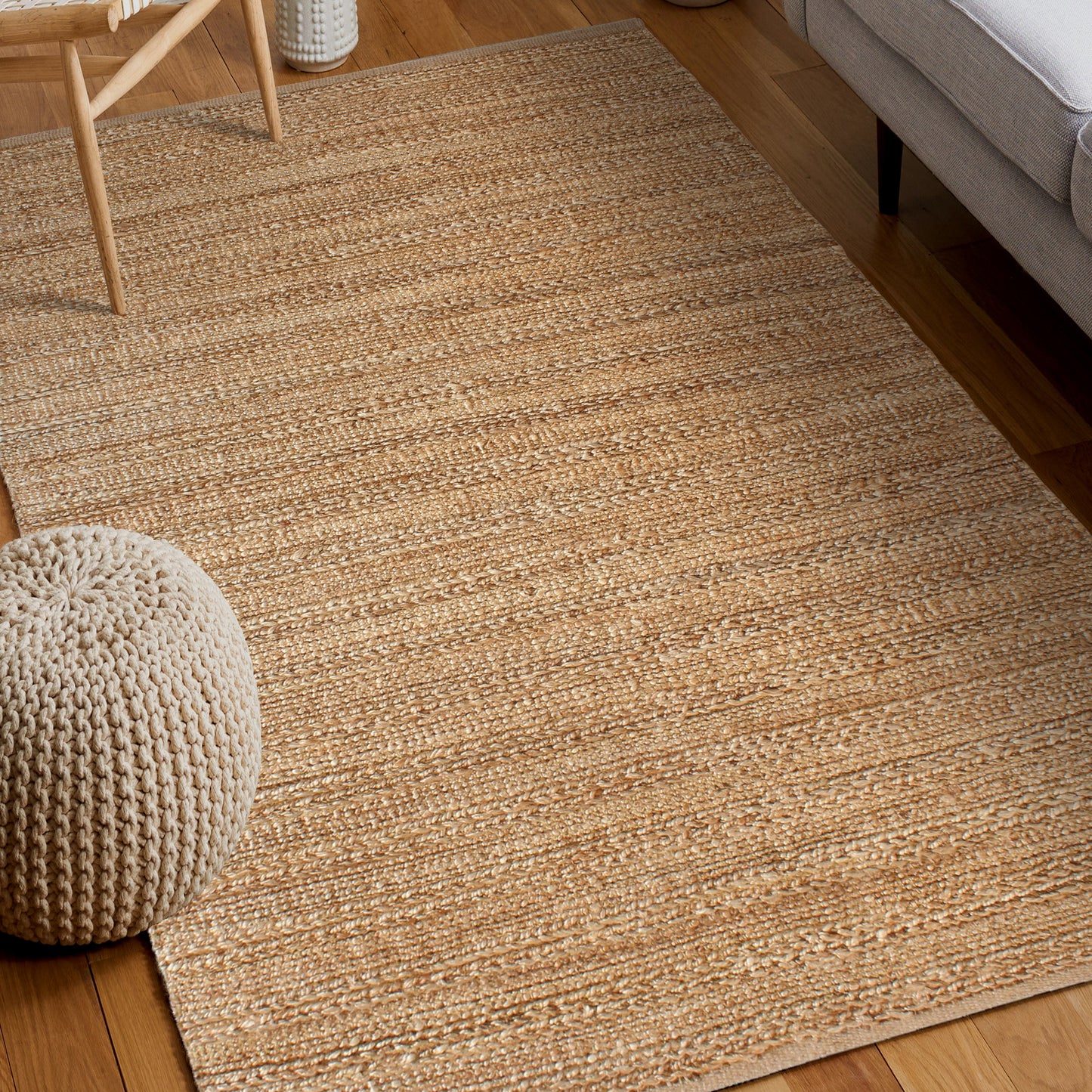 Natural Fiber-03302 Farmhouse Hand-Woven Beige Cotton Indoor Area Rug - LR Home