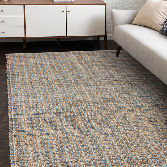 Natural Fiber-03305 Farmhouse Hand-Woven Brown/Navy Blue Cotton Indoor Area Rug - LR Home