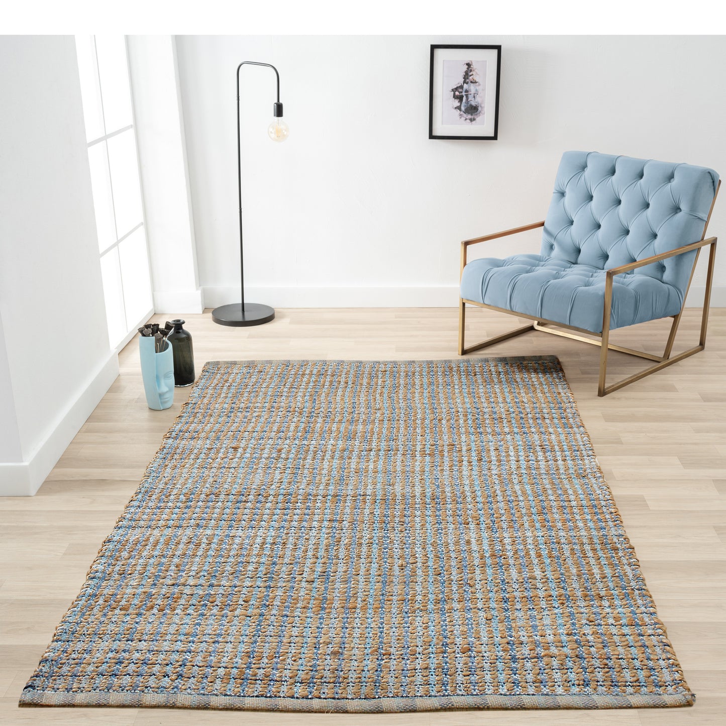 Natural Fiber-03305 Farmhouse Hand-Woven Brown/Navy Blue Cotton Indoor Area Rug - LR Home