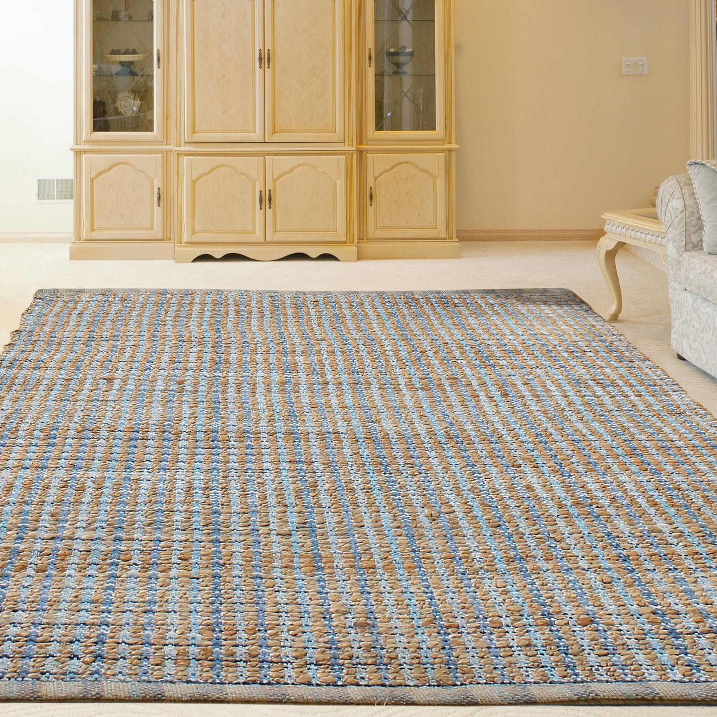 Natural Fiber-03305 Farmhouse Hand-Woven Brown/Navy Blue Cotton Indoor Area Rug - LR Home